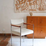 Fauteuil moderniste vintage en métal chromé et bois avec assise beige signé Noblef Bandixen pour Kusch & Co.