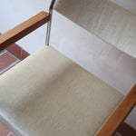 Fauteuil moderniste vintage en métal chromé et bois avec assise beige signé Noblef Bandixen pour Kusch & Co.