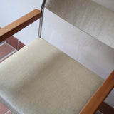 Fauteuil moderniste vintage en métal chromé et bois avec assise beige signé Noblef Bandixen pour Kusch & Co.