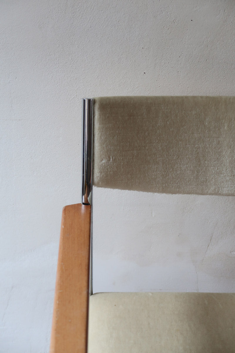 Fauteuil moderniste vintage en métal chromé et bois avec assise beige signé Noblef Bandixen pour Kusch & Co.