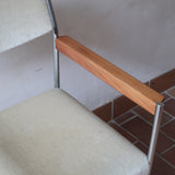 Fauteuil moderniste vintage en métal chromé et bois avec assise beige signé Noblef Bandixen pour Kusch & Co.