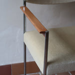 Fauteuil moderniste vintage en métal chromé et bois avec assise beige signé Noblef Bandixen pour Kusch & Co.