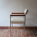 Fauteuil moderniste vintage en métal chromé et bois avec assise beige signé Noblef Bandixen pour Kusch & Co.