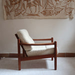 fauteuil scandinave en teck bouclette écrue attribué à børge jensen & sønner danemark années 60