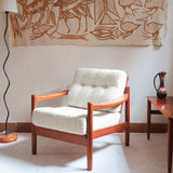 fauteuil scandinave en teck bouclette écrue attribué à børge jensen & sønner danemark années 60