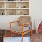 Fauteuil vintage allemand en hêtre et tissu beige 60's