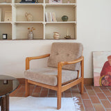 Fauteuil vintage allemand en hêtre et tissu beige 60's