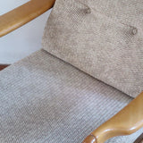Fauteuil vintage allemand en hêtre et tissu beige 60's