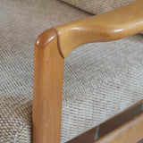 Fauteuil vintage allemand en hêtre et tissu beige 60's