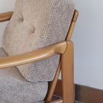 Fauteuil vintage allemand en hêtre et tissu beige 60's
