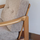 Fauteuil vintage allemand en hêtre et tissu beige 60's