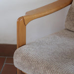 Fauteuil vintage allemand en hêtre et tissu beige 60's