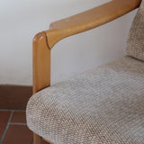 Fauteuil vintage allemand en hêtre et tissu beige 60's