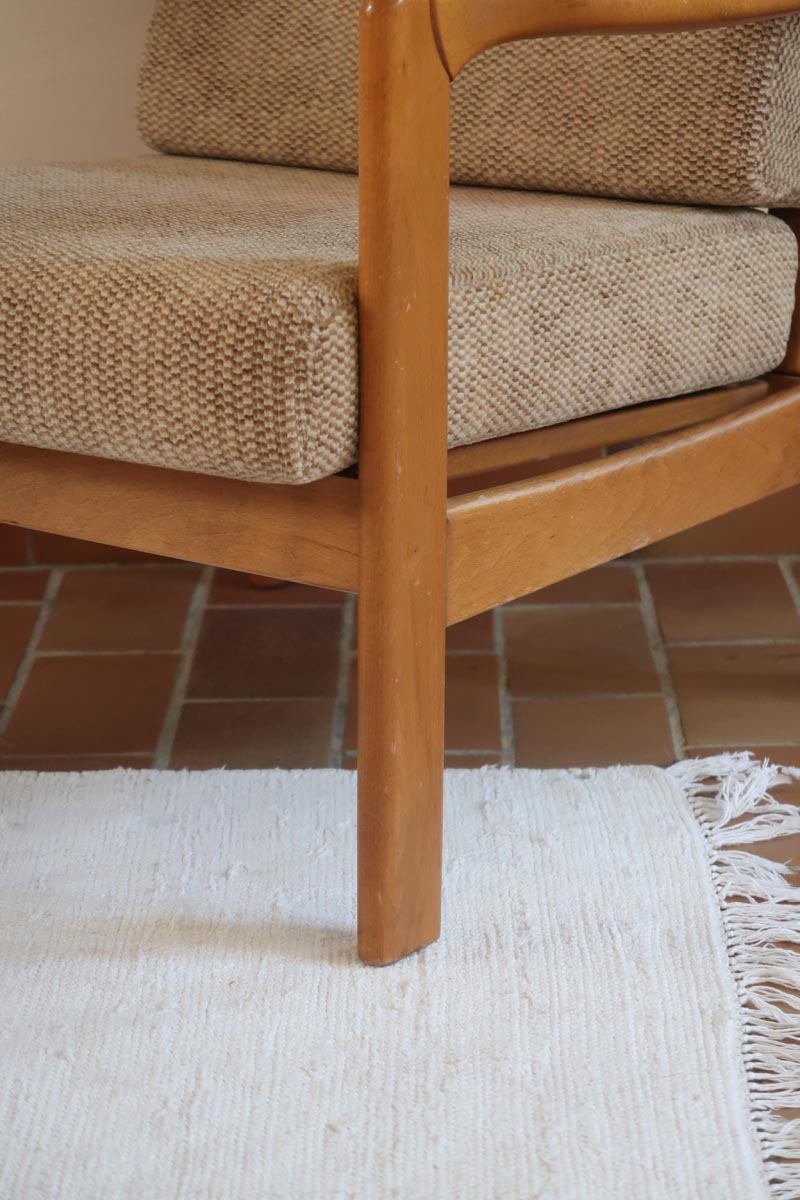 Fauteuil vintage allemand en hêtre et tissu beige 60's