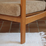 Fauteuil vintage allemand en hêtre et tissu beige 60's