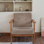 Fauteuil vintage allemand en hêtre et tissu beige 60's