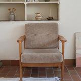 Fauteuil vintage allemand en hêtre et tissu beige 60's