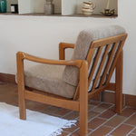 Fauteuil vintage allemand en hêtre et tissu beige 60's