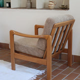 Fauteuil vintage allemand en hêtre et tissu beige 60's