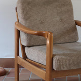 Fauteuil vintage allemand en hêtre et tissu beige 60's