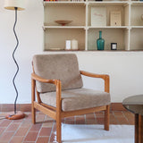 Fauteuil vintage allemand en hêtre et tissu beige 60's