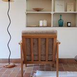 Fauteuil vintage allemand en hêtre et tissu beige 60's