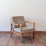 Fauteuil vintage allemand en hêtre et tissu beige 60's