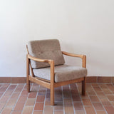 Fauteuil vintage allemand en hêtre et tissu beige 60's