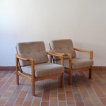 Fauteuil vintage allemand en hêtre et tissu beige 60's