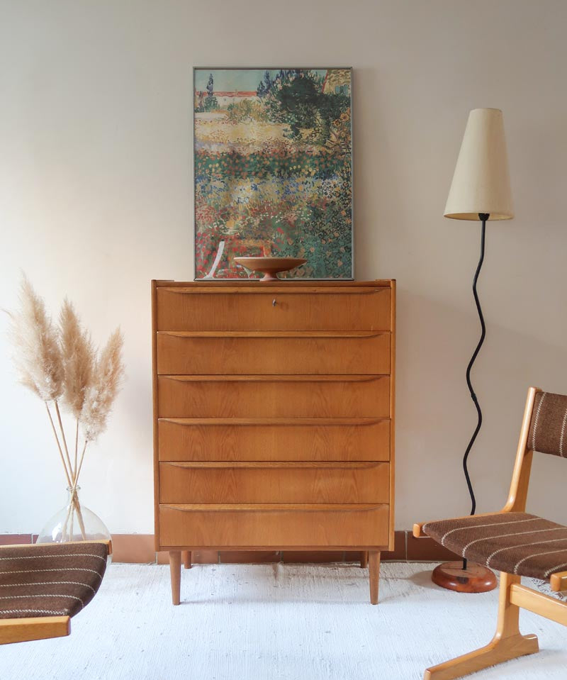 haute commode scandinave chêne clair danemark années 60 design nordique vintage