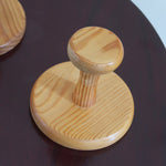 Lot 3 patères murales scandinaves en pin tourné années 70, forme champignon, base ronde tête arrondie, veinage prononcé verni naturel