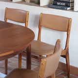 Lot de 6 chaises design danois en teck avec assise camel et dossier courbé, esprit Erik Buch.