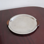 Service 6 pièces scandinave inox poli et teck années 60, grand plateau, bols et coupelle, anses teck demi-lune, art de la table danois mid-century