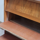 Meuble à chaussures vintage en bois des années 60 avec quatre portes abattantes et poignées carrées.