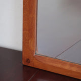Miroir mural teck massif scandinave années 60, tenons chevillés visibles quatre angles, cadre droit, ébénisterie traditionnelle danoise mid-century