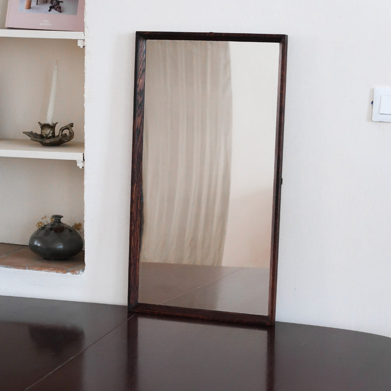 Miroir mural palissandre scandinave années 60, cadre fin lignes épurées, veinage profond, design danois mid-century premium