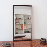 Miroir mural palissandre scandinave années 60, cadre fin lignes épurées, veinage profond, design danois mid-century premium