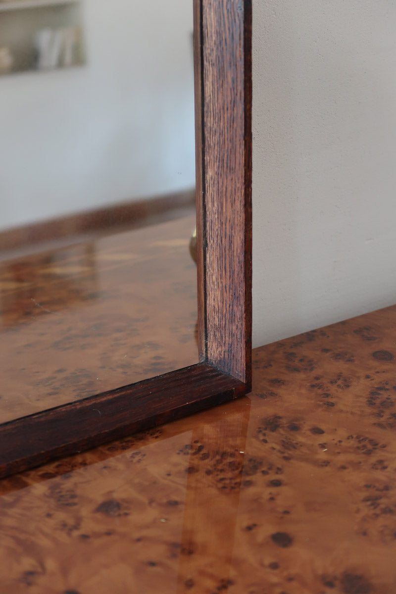 Miroir mural palissandre scandinave années 60, cadre fin lignes épurées, veinage profond, design danois mid-century premium
