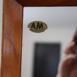 Miroir mural teck scandinave années 60 format vertical XL allongé, argenture protégée cuivre, entrée couloir, design danois mid-century