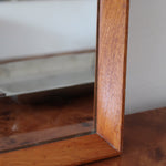 Miroir mural teck scandinave années 60 format vertical XL allongé, argenture protégée cuivre, entrée couloir, design danois mid-century