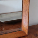 Miroir mural teck scandinave années 60 format vertical XL allongé, argenture protégée cuivre, entrée couloir, design danois mid-century