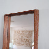 Miroir mural teck massif scandinave années 60 grand format vertical XL, teck cérusé patiné, dressing entrée, design danois mid-century