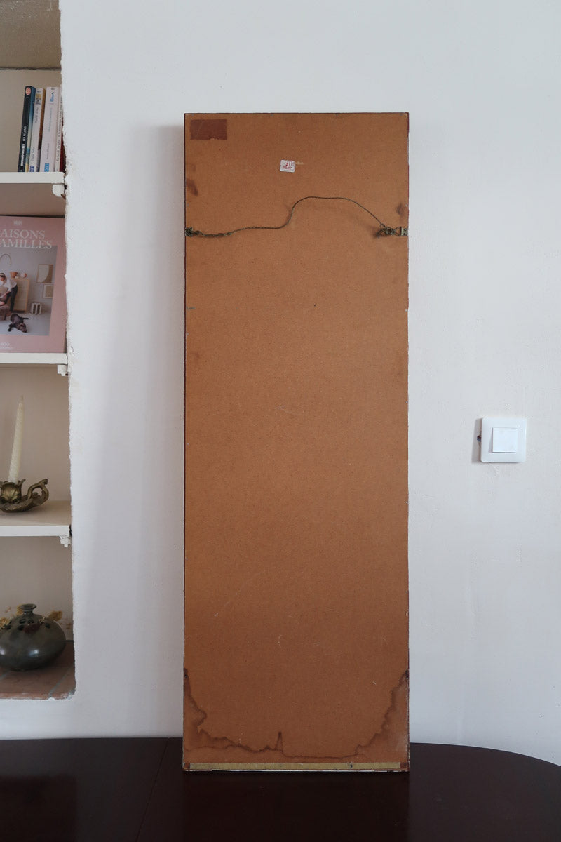 Miroir mural teck scandinave années 60 cadre fin grand format, lignes droites épurées, profil minimaliste, design danois mid-century