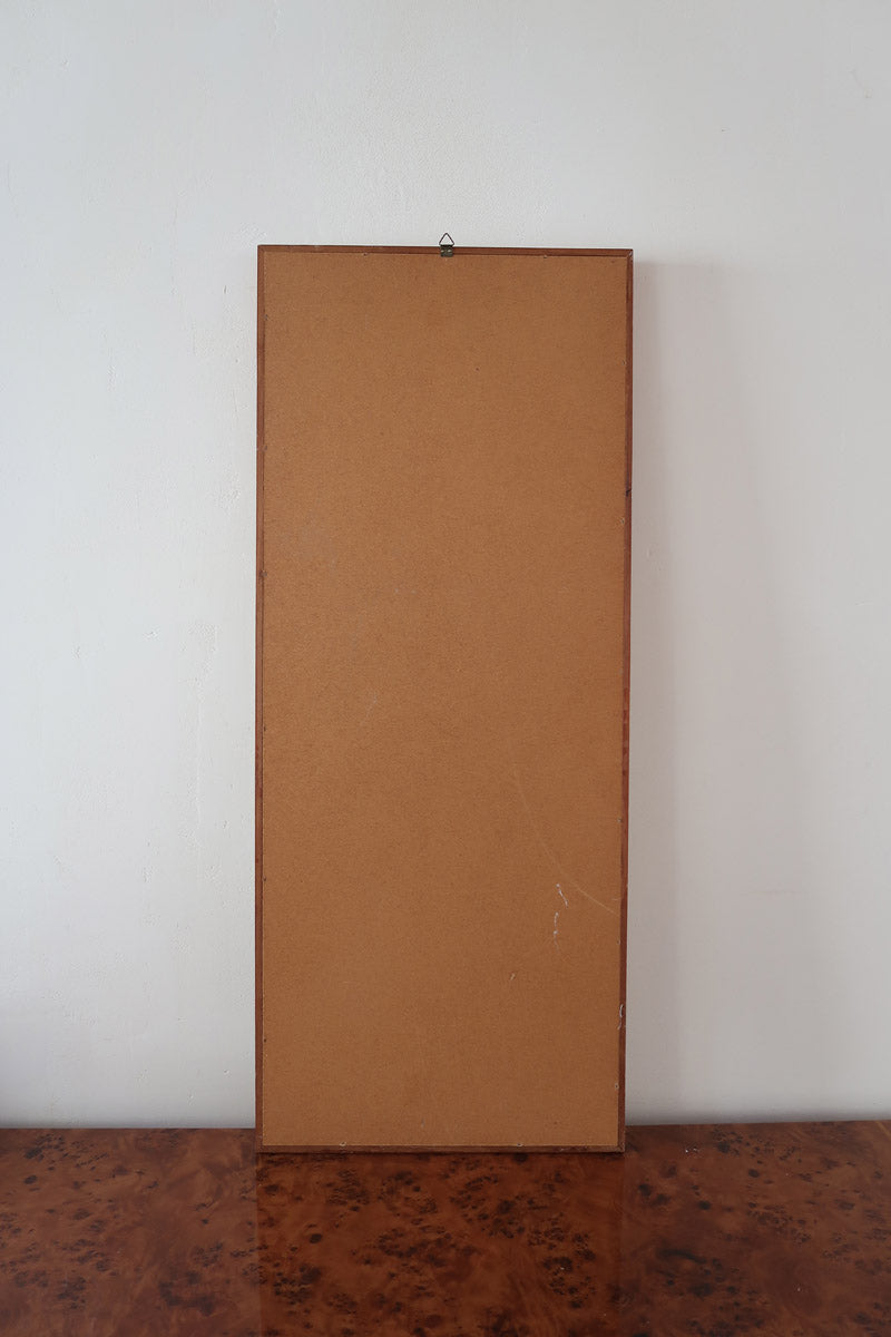 Miroir mural teck scandinave années 60 cadre fin grand format, lignes droites épurées, profil minimaliste, design danois mid-century