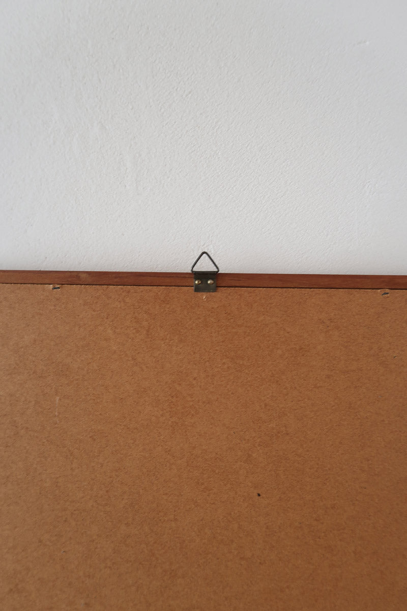 Miroir mural teck scandinave années 60 cadre fin grand format, lignes droites épurées, profil minimaliste, design danois mid-century