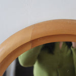 Miroir rond mural hêtre années 80 postmoderne, forme circulaire bois clair, déco vintage eighties