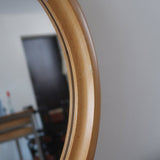 Miroir rond mural hêtre années 80 postmoderne, forme circulaire bois clair, déco vintage eighties