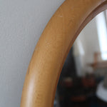 Miroir rond mural hêtre années 80 postmoderne, forme circulaire bois clair, déco vintage eighties