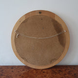 Miroir rond mural hêtre années 80 postmoderne, forme circulaire bois clair, déco vintage eighties