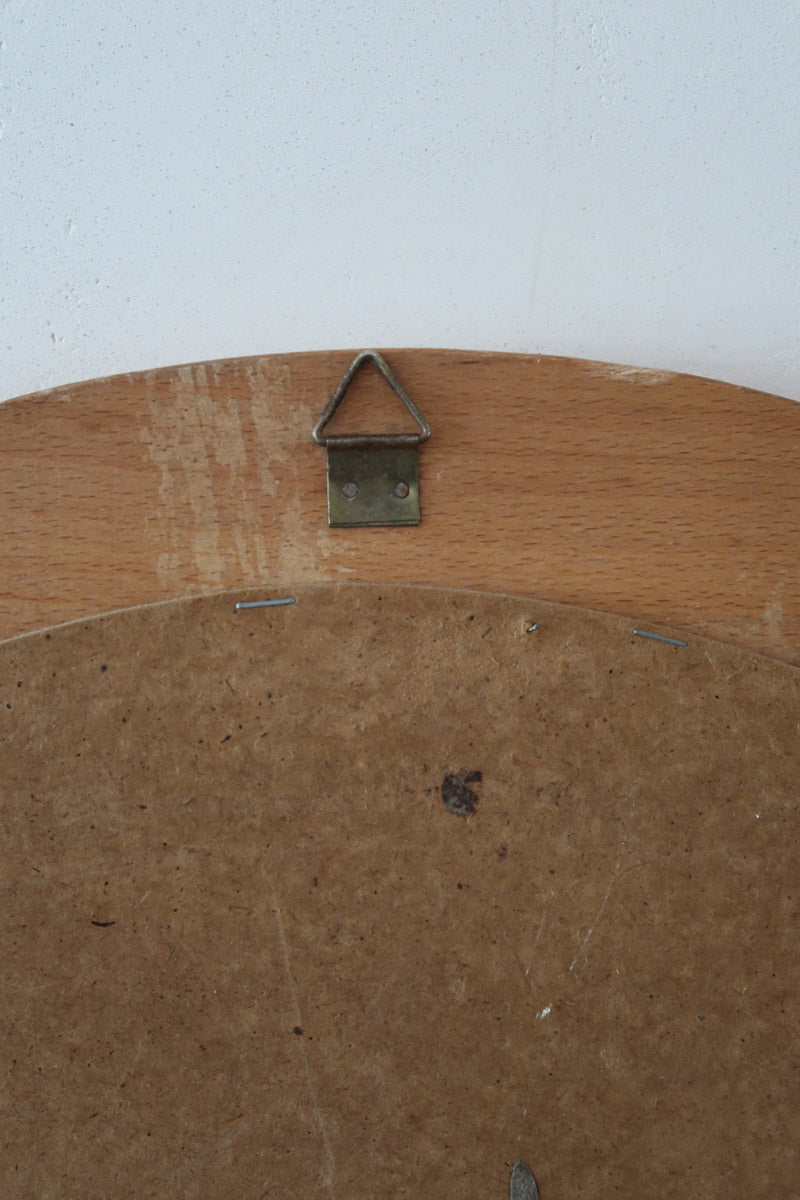 Miroir rond mural hêtre années 80 postmoderne, forme circulaire bois clair, déco vintage eighties